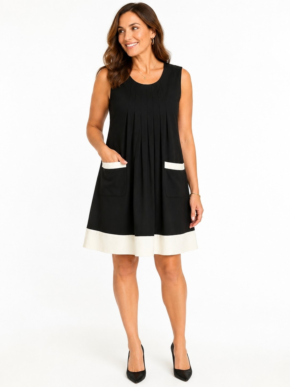 BCBG Black Mini Dress with Cream Trim